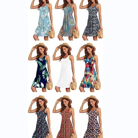 Akihoo Women Summer Casual Sleeveless Midi Plain Pleated Tank Vest Dresses S-3XL - Picture 2 of 6